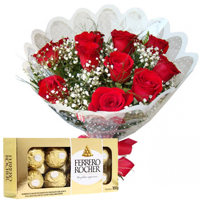 Buque 12 Rosas Romantico Com Ferrero